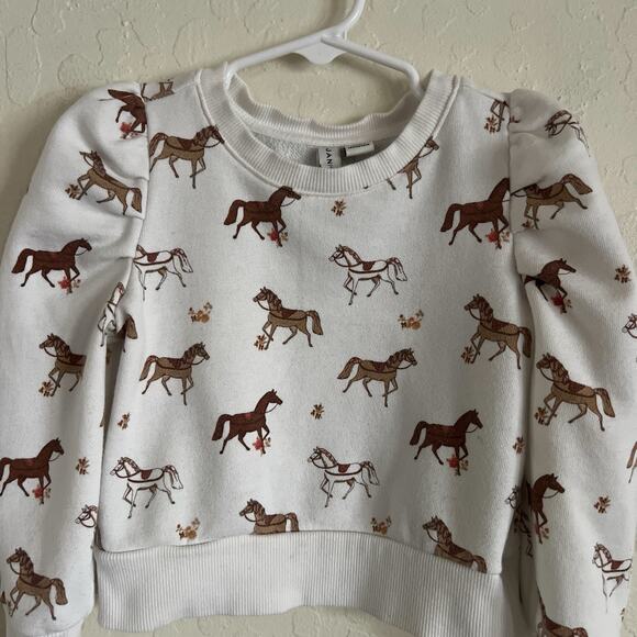Janie And Jack Girls Horse Novelty Print Puff Sleeve Crewneck Sweatshirt 4 Ivory - Picture 5 of 9